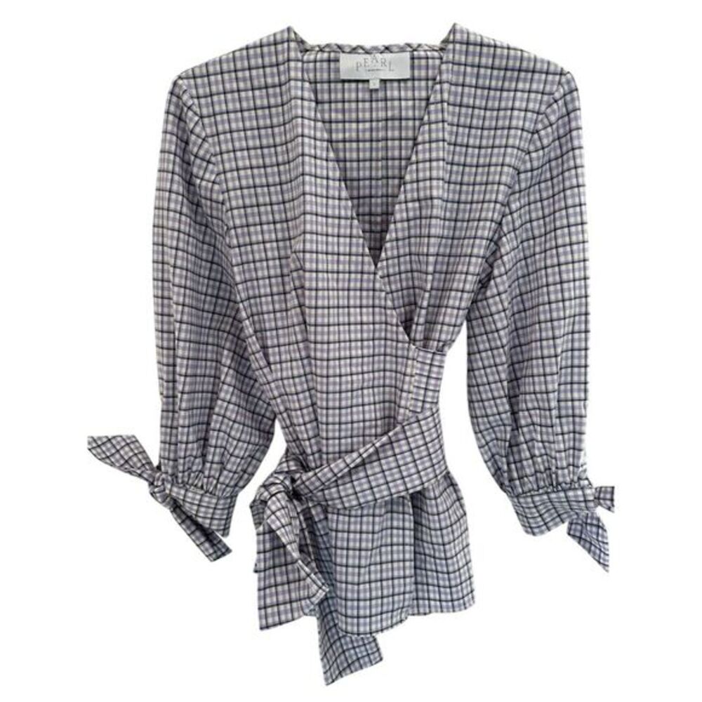 PEARL by Lela‎ Rose Women's Purple Check Wrap Blouse Size S